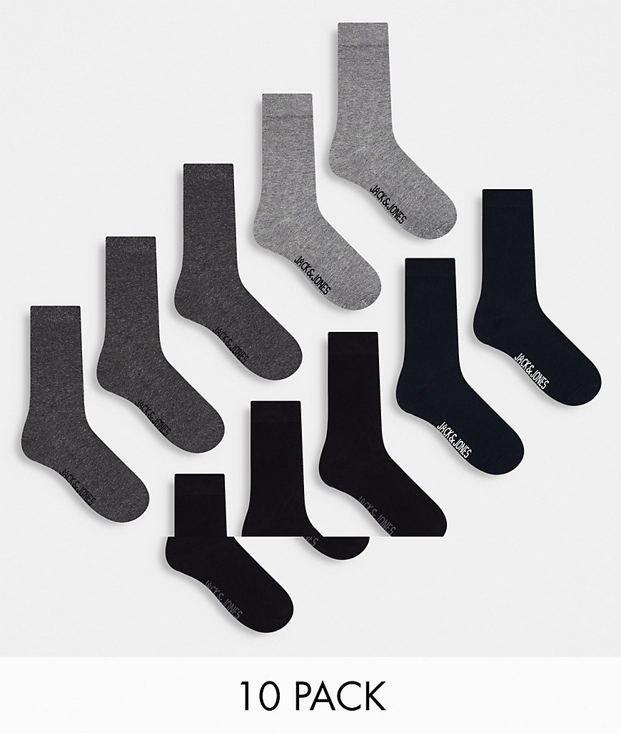 Jack & Jones 10 pack socks in black & grey-Multi