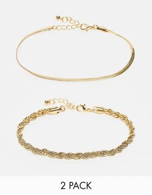 Jack & Jones Jack & Jones 2 pack bracelet with twisted & curve design in gold plated
