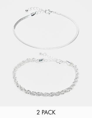  Jack & Jones 2 pack bracelet with twisted & curve design in silver plated