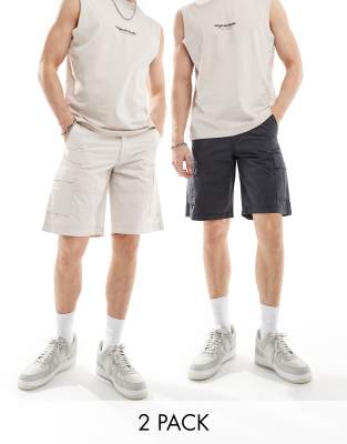 Jack & Jones 2 Pack Cargo Shorts In Light Gray And Dark Gray