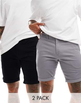 Jack & Jones Jack & Jones 2 pack chino shorts in grey and black-Multi