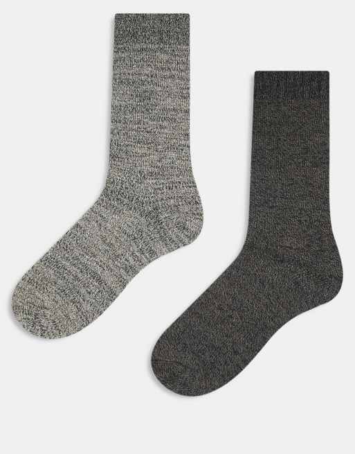 Jack & Jones 2 pack chunky winter socks in brown and blue