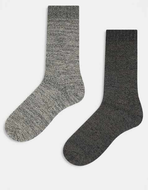 Jack & Jones 2 pack chunky winter socks in grey multi - view 1