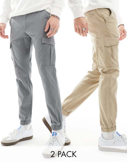 Jack & Jones 2 pack cuffed cargo trouser in beige & grey | ASOS