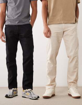 Jack & Jones 2 Pack Drawstring Linen Mix Loose Chinos In Multi