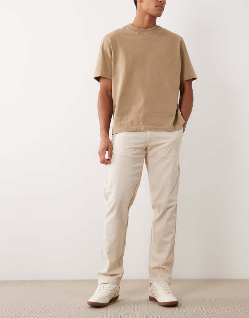 Jack & Jones 2 pack drawstring linen mix loose chinos in cream and black, 2 of 5