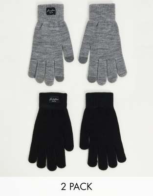 Jack & Jones 2 pack gloves in grey & black