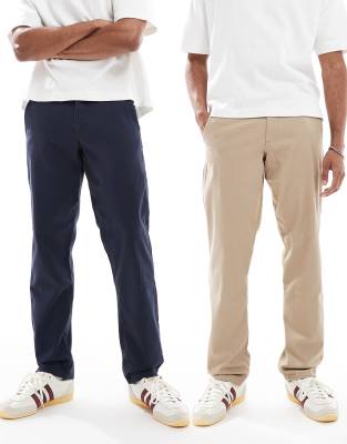 Jack & Jones Jack & Jones 2 pack kane relaxed fit chino in beige & navy-Multi