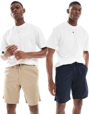 2 pack linen blend shorts in navy and beige