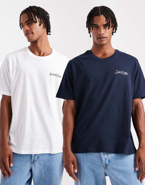 Jack & Jones 2 pack logo t-shirt in white & navy - view 1