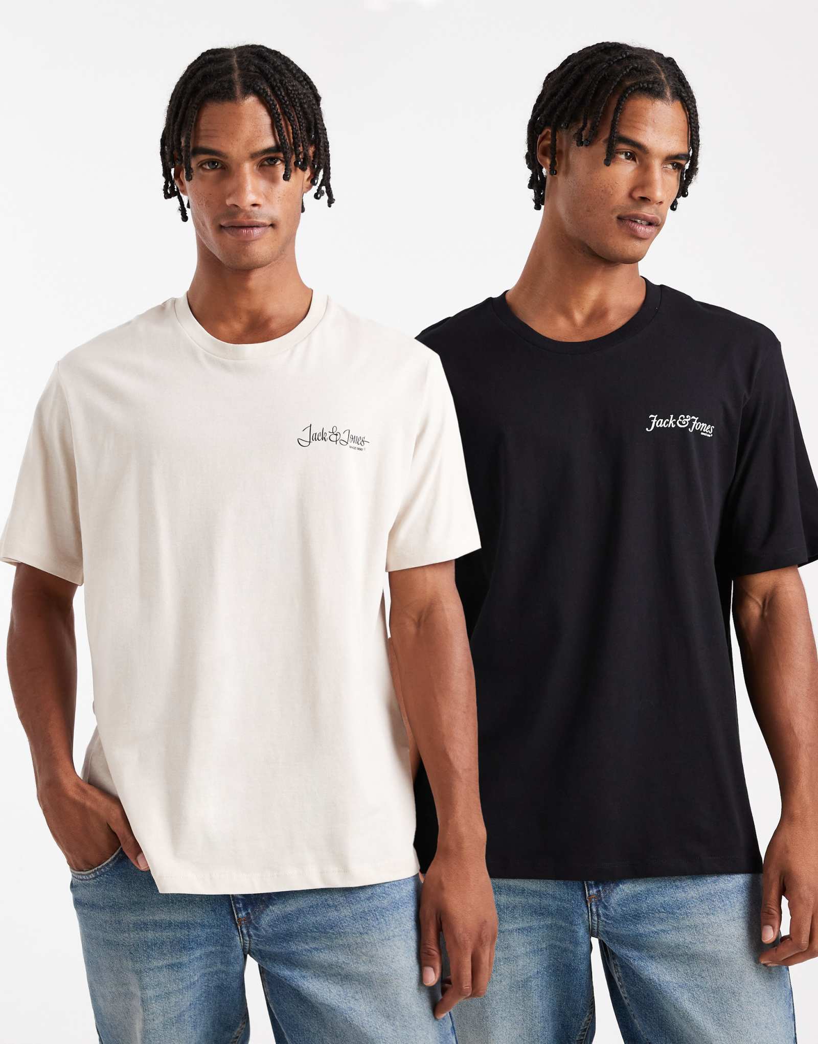Футболки с логотипом Jack &Jones 2 pack черного и бежевого цветов