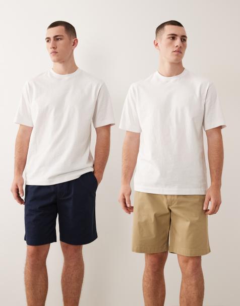 Jack & Jones 2 pack of drawstring chino shorts in beige and navy - view 1