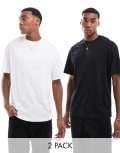 [Jack & Jones] Jack & Jones 2 pack oversized t-shirt in white & black-Multi XS White/Black