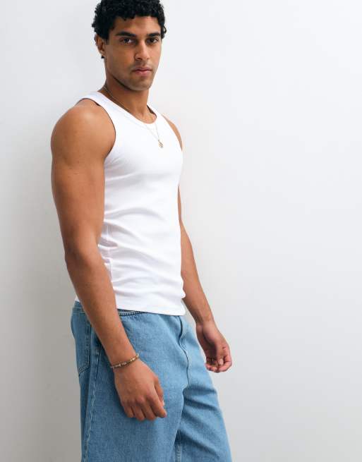 Jack & Jones 2 pack rib singlet in white, 2 of 5