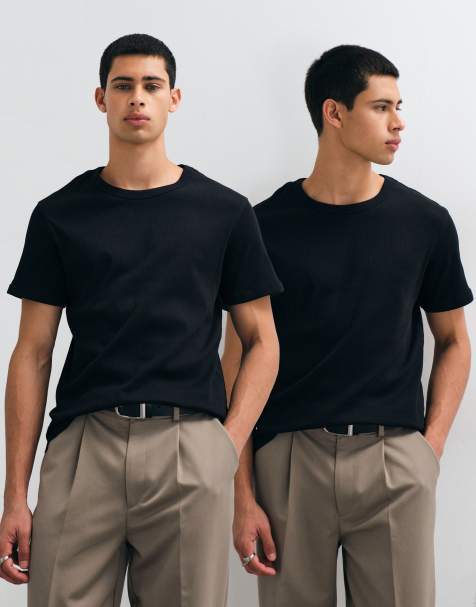 Jack & Jones 2 pack rib t-shirts in black - view 1