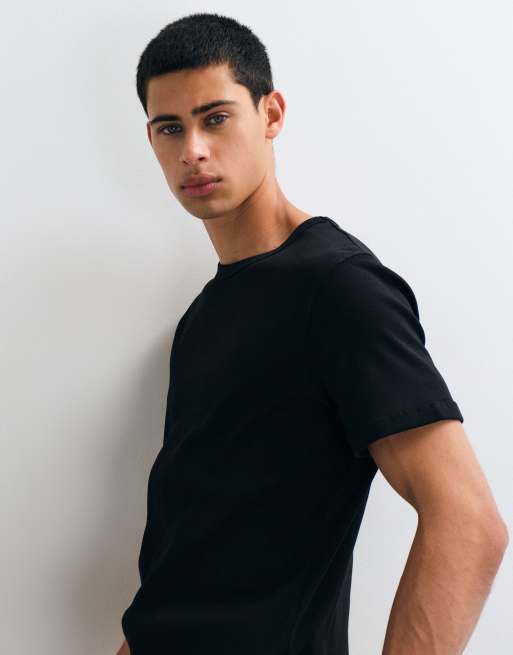Jack & Jones 2 pack rib t-shirts in black, 4 of 5