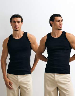 Майка в рубчик Jack &amp Jones 2 pack черного цвета черный