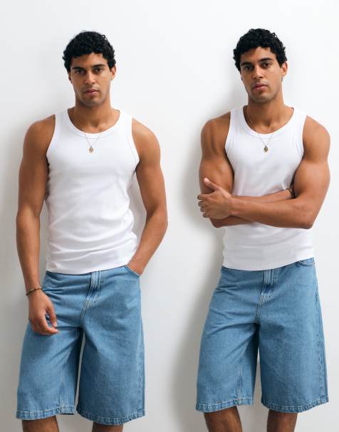 Jack & Jones 2 pack ribbed tanks in white - view 1