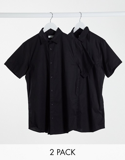 Jack & Jones 2 pack short sleeve shirts with stretch in black