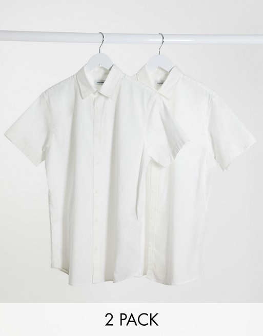 Jack & Jones 2 pack short sleeve shirts with stretch in white