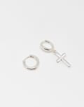 [Jack & Jones] Jack & Jones 2 pack silver plated hoop and cross earring One Size Silver