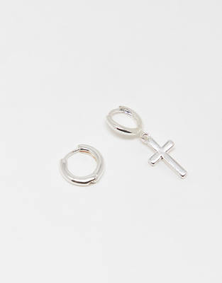 2-pack silver plated hoop and cross earrings