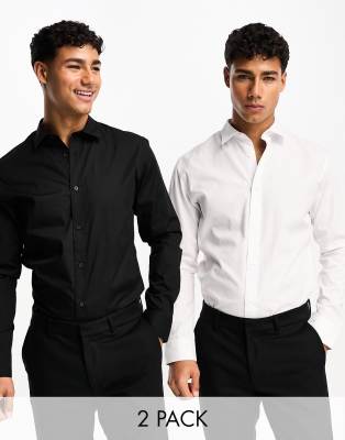 Jack & Jones 2 pack slim fit smart shirt in white & black - ASOS Price Checker