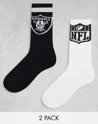 Jack & Jones 2 pack socks with Raiders NFL print in black & white