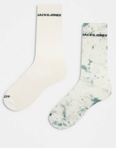Jack & Jones 2 pack sport socks in green tie dye and cream - view 1