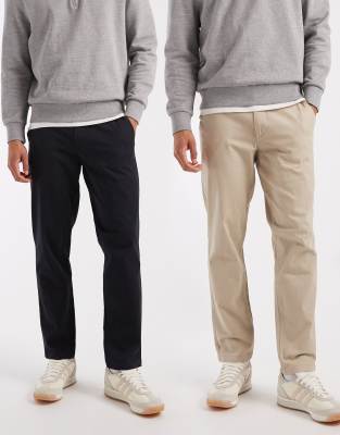Jack & Jones 2 Pack Straight Chino Pants In Multi
