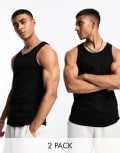 [Jack & Jones] Jack & Jones 2 pack tank singlet in black L Black