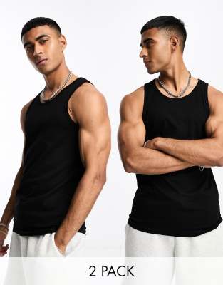 2-pack Regular Fit Tank Tops - Black - Men