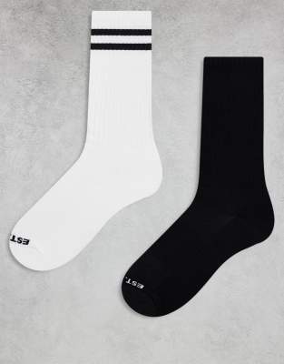 Jack & Jones 2 Pack Thick Crew Socks In Black