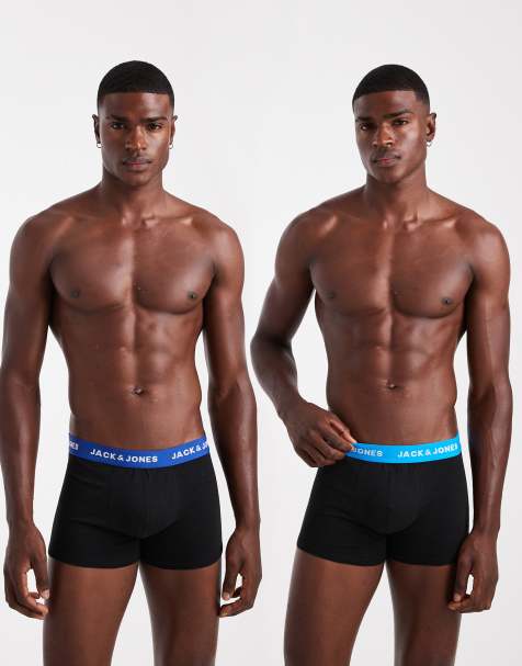 Jack & Jones 2 pack trunks with blue colour waistband in black - view 1
