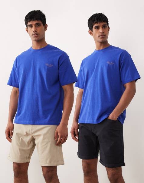 Jack & Jones 2 pack turn up shorts in beige and black - view 1