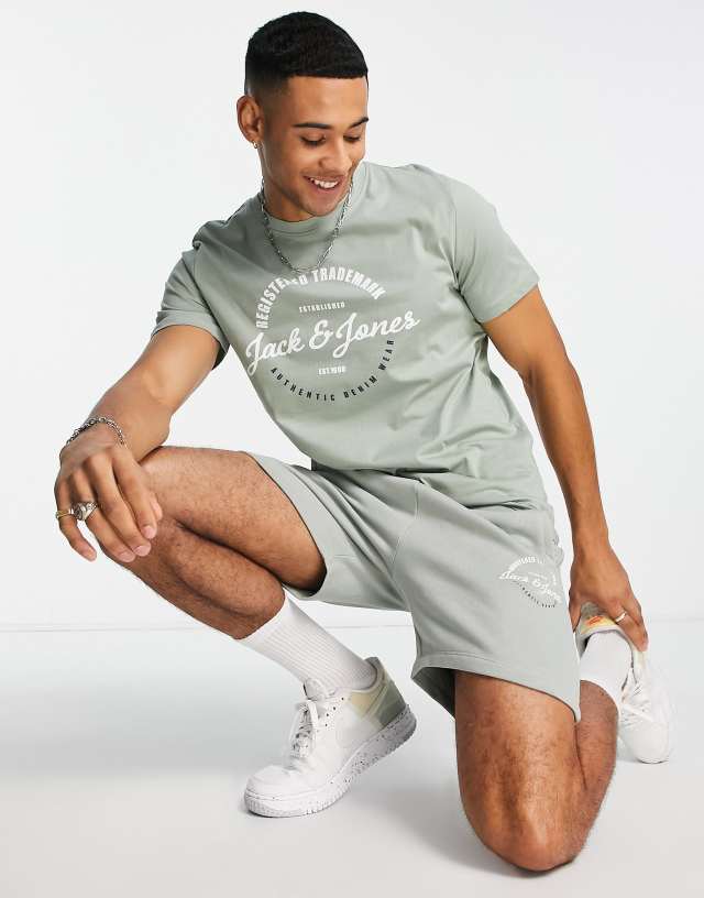 Jack & Jones 2 piece t-shirt & short set in slate gray