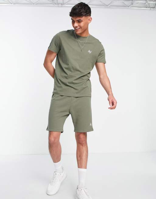 Jack & Jones 2 piece T-shirt & shorts set in olive green