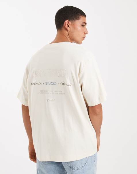 Jack & Jones 200gsm heavyweight oversize t-shirt with back print in white