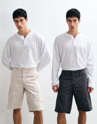 Er-Pack Cargo-Shorts in Creme und Grau-Weiß Weiß L