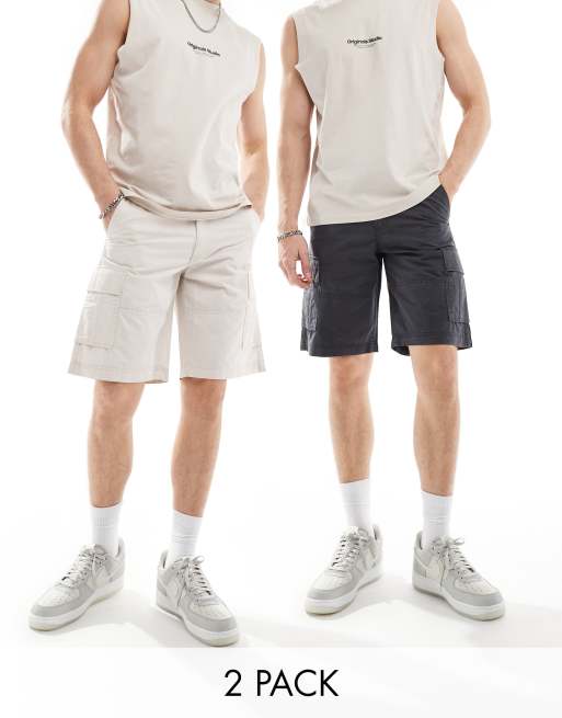 Jack & Jones – 2er-Pack Cargoshorts in Hellgrau und Dunkelgrau 