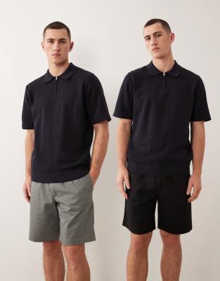 Er-Pack Chino-Shorts in Grau und Schwarz mit Kordelzug Schwarz S