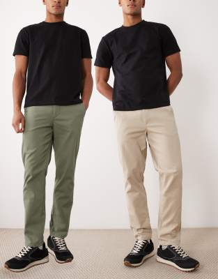 Er-Pack Chinohosen in Beige und Khaki mit geradem Schnitt-Mehrfarbig Mehrfarbig W28 L30