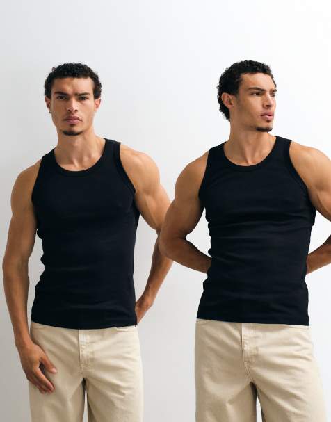 Jack & Jones 2er-Pack geripptes Trägertop in Schwarz - view 1