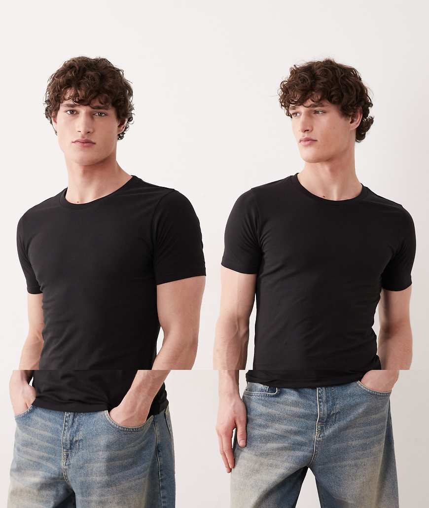 Er-Pack körperbetonte T-Shirts in Schwarz Schwarz M
