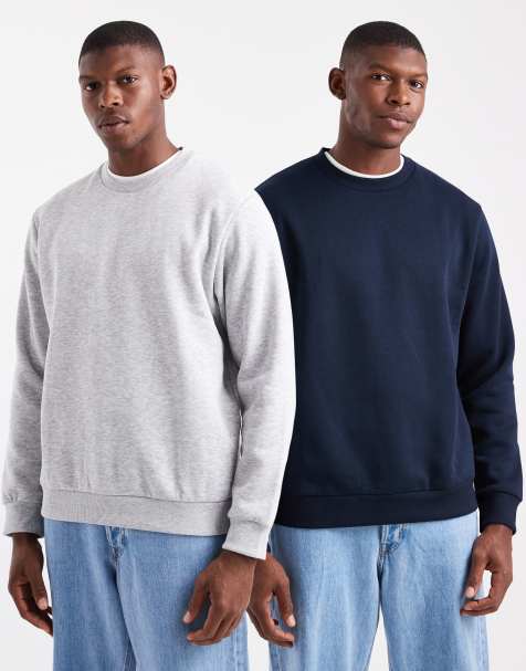 Jack & Jones – 2er-Pack Oversize-Sweatshirts in meliertem Schwarz und Marineblau mit Rundhalsausschnitt - view 1