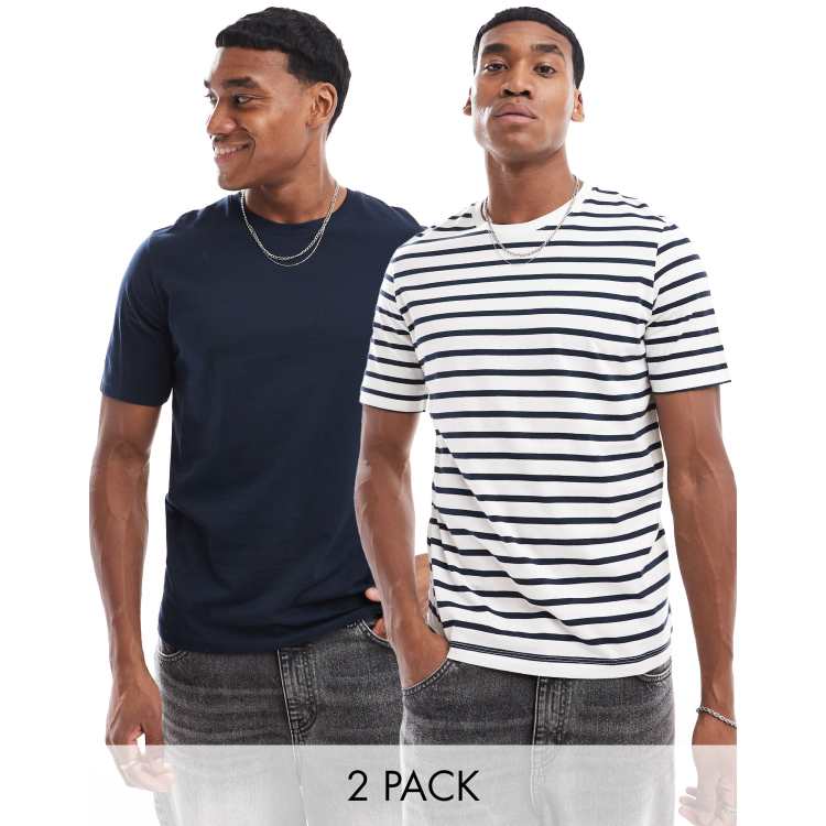 Jack & Jones – 2er-Pack Oversize-T-Shirts in gestreiftem Weiß und  