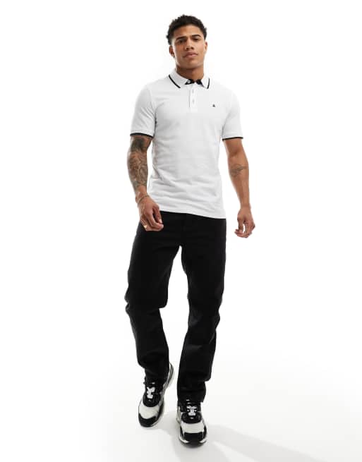 Jack & Jones – 2er-Pack Pikee-Polohemden in Blau und Weiß mit Zierstreifen , 4 von 4