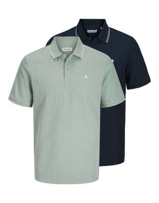 Jack & Jones – 2er-Pack Polohemden in Grün und Schwarz - view 1