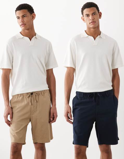 Jack & Jones – 2er-Pack Shorts aus Leinenmix in Beige und Marineblau - view 1