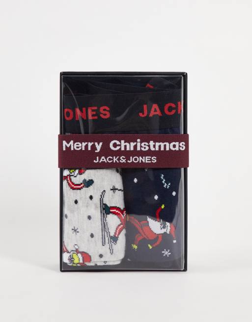 Jack & Jones – 3-częściowy zestaw prezentowy z bokserkami i skarpetkami ze świątecznym wzorem z Mikołajem